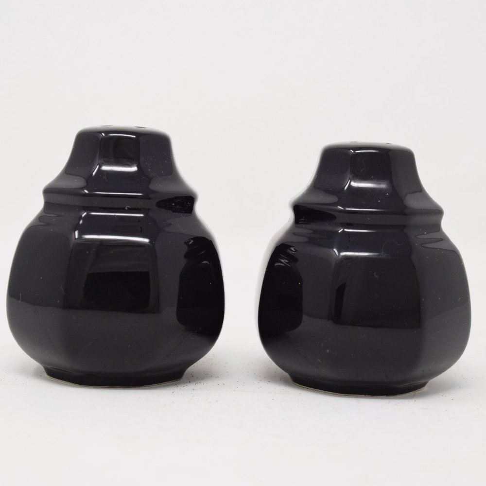 Mikasa English Chintz Salt Pepper Shaker Set Black Octagonal Solid Vintage Japan